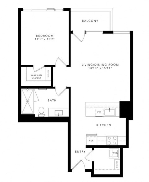 a floor plan of a one bedroom